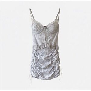 Eyelet Lace-Trim Cami Dress in Light Gray